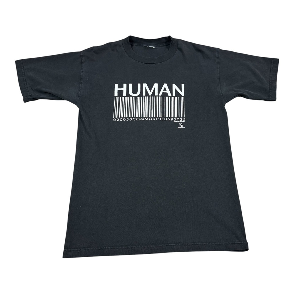 Vintage 2000s Human Barcode Commodified Black Shirt Men's Medium